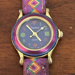 Pieve Nicol Swiss Paris Geometric Genuine Leather Band Watch New Battery